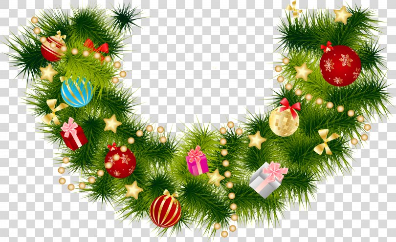 Christmas Garland Wreath Clip Art, Christmas Pine Branch Garland With