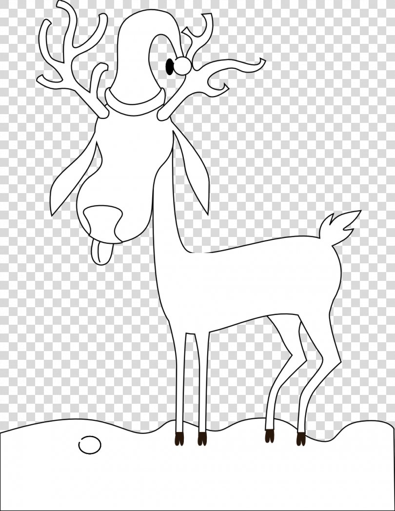 Reindeer Line Art Drawing Black And White Clip Art, Reindeer PNG